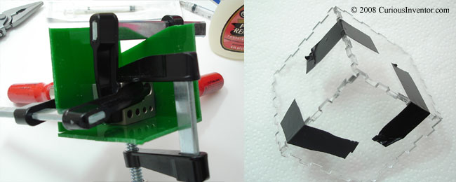 Clamp or tape the acrylic before applying acetone