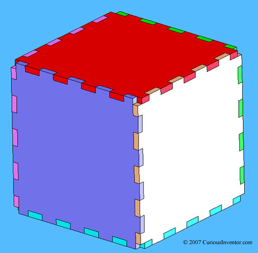 6 pieces with a square-wave pattern fit together to form a box