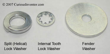 Split lock washer, Internal tooth lock washer, Fender washer