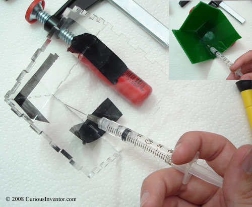 applying acetone to acrylic using a syringe