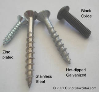 Zinc plated, Stainless steel, Galvanized, Black, Oxide Screws