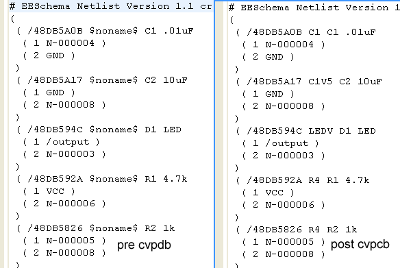 before and after cvpcb saves a netlist