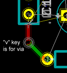 press v to make a via in kicad